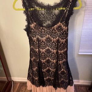 Betsy & Adam Black Lace Dress with Nude Lining